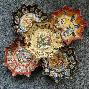 5 Vtg.  Christmas Cookie Pressed Paper Candy  Tray  Western Germany 9.5”